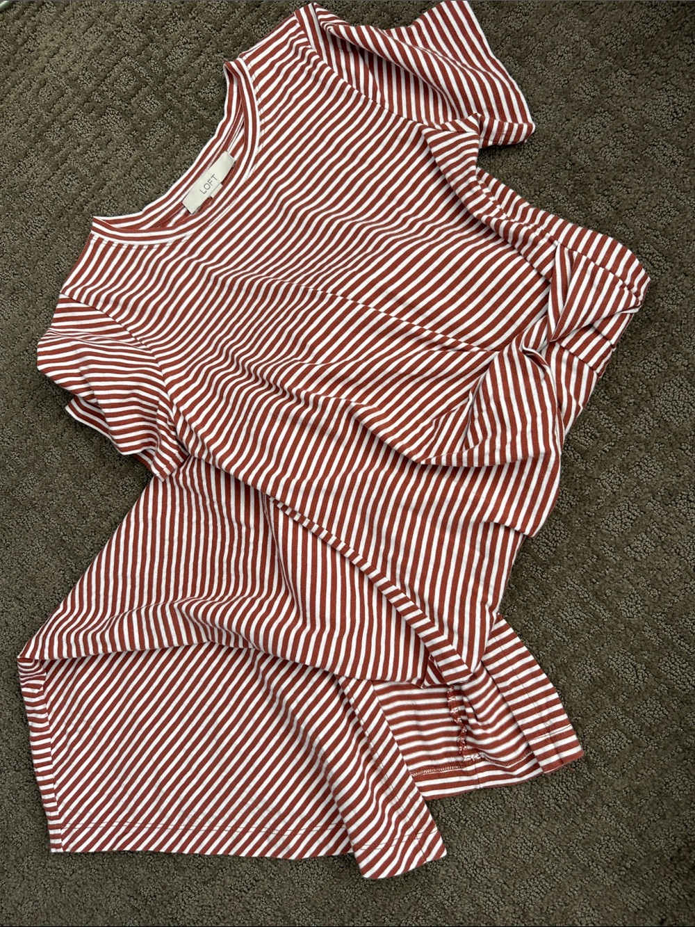 LOFT Rust Striped Short Sleeve Maxi Dress